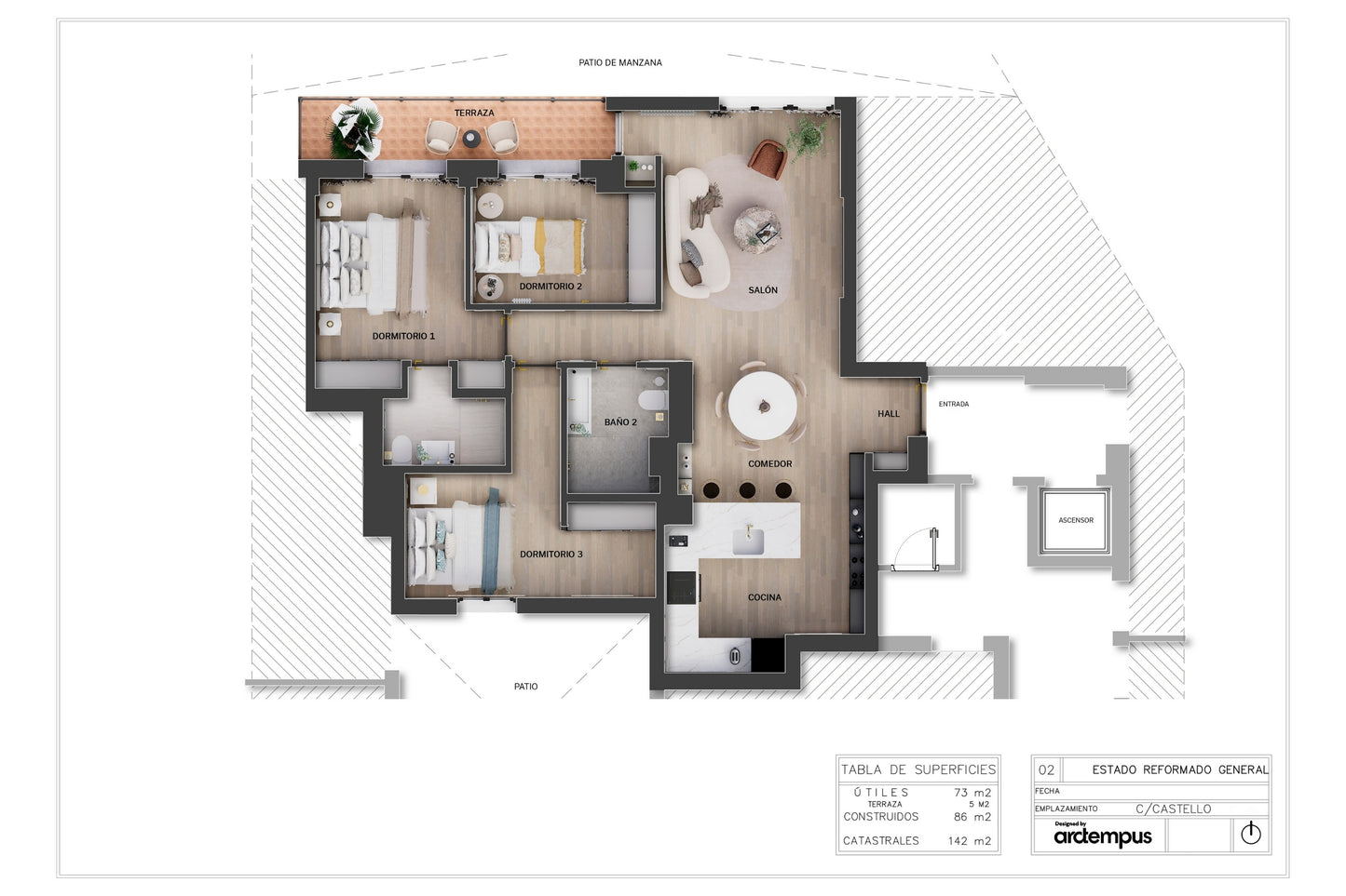 Piso de lujo en Madrid con terraza y estilo contemporáneo en Calle Castelló
